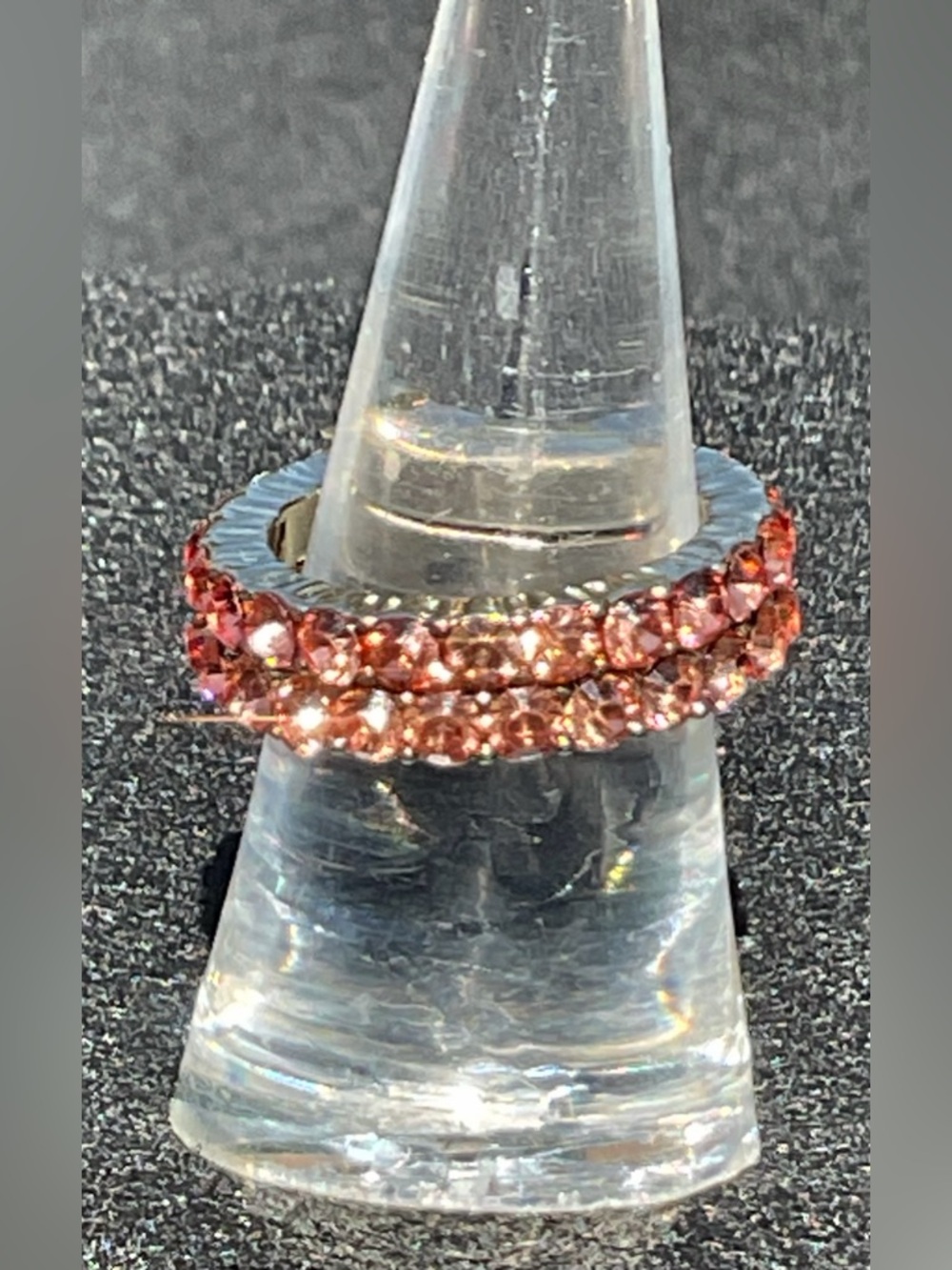 Luxe Blush Pink Crystal Double Row Eternity Two Bands Gold Tone Ring Size 7 - Picture 6 of 8